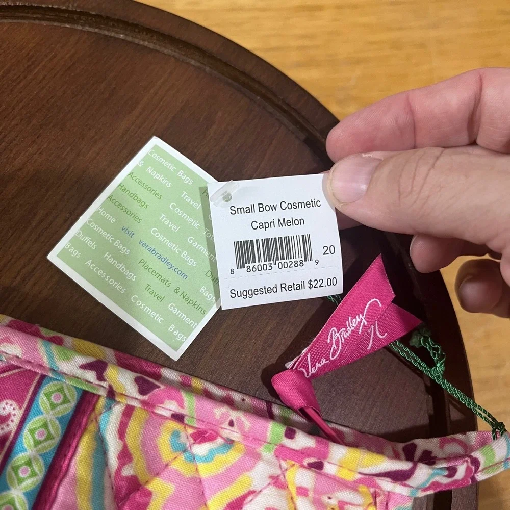 Vera Bradley Small Bow Cosmetic Bag Capri Melon Quilted Cotton NWT